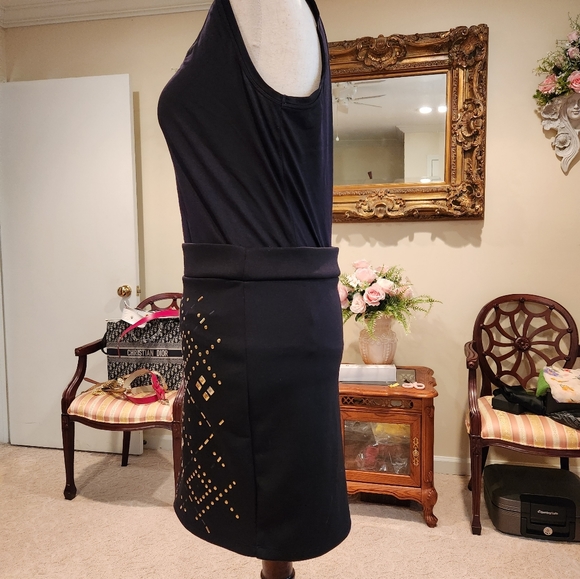 BEBE Bodycon Miniskirt Small Black Semistretch Gold colored Accents - Picture 8 of 12